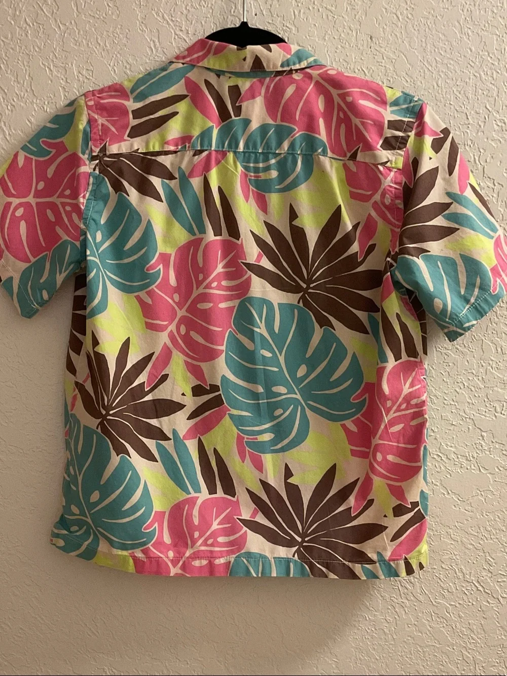 GAP Short-Sleeve Tropical Leaf Shirt - Teal, Pink & Brown